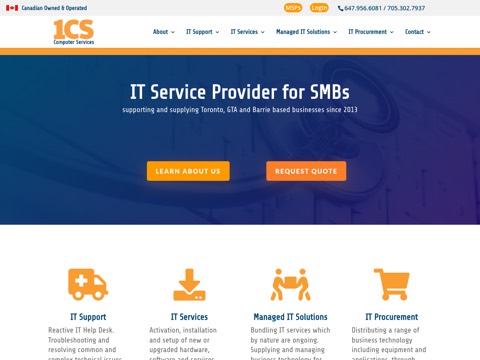 Screenshot of the 1CS - IT Support for Barrie website