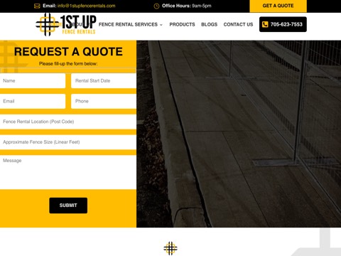 Screenshot of the 1st Up Fence Rentals website