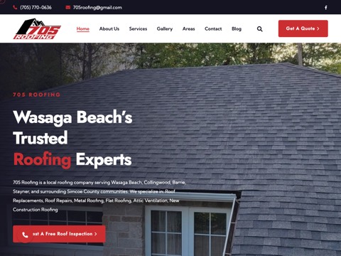 Screenshot of the 705 Roofing website