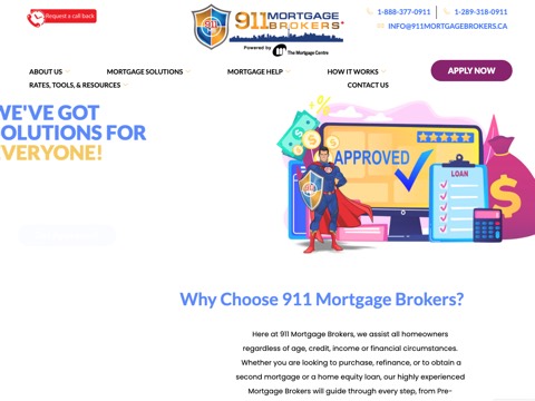 Screenshot of the 911 Mortgage Brokers - The Mortgage Centre homepage, 911mortgagebrokers.ca, captured 2026-08-19, shown as the evidence for this review