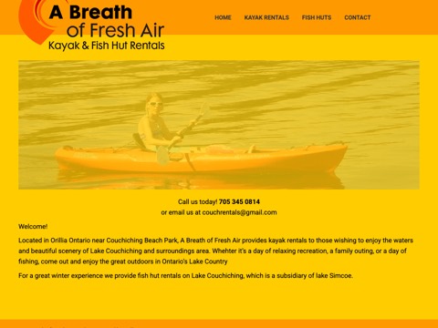 Screenshot of the A Breath of Fresh Air Outdoor Sports homepage, abreathoffreshair.ca, captured 2026-08-19, shown as the evidence for this review