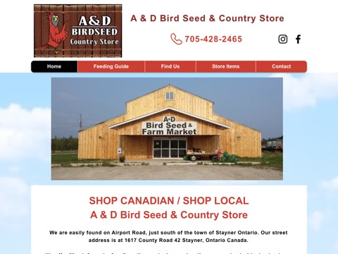 Screenshot of the A & D Bird Seed Country Store website