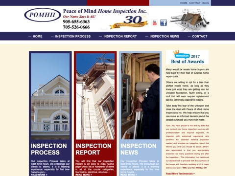 Screenshot of the A Peace Of Mind Home Inspections Inc website