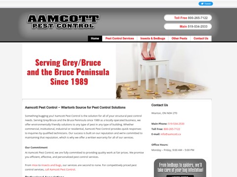 Screenshot of the Aamcott Pest Control website