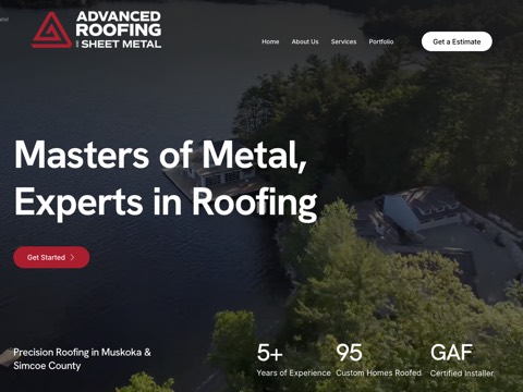 Screenshot of the Advanced Roofing & Sheet Metal homepage, advancedroof.ca, captured 2026-08-19, shown as the evidence for this review
