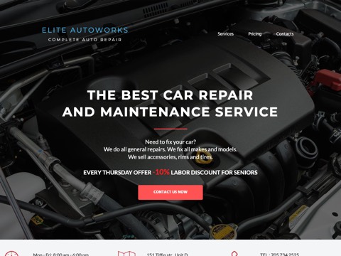Screenshot of the AFTER HOURS AUTO REPAIR homepage, www.afterhoursautorepair.ca, captured 2026-08-19, shown as the evidence for this review