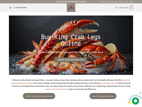 Screenshot of the alaska king crab legs homepage at buykingcrablegs.shop, captured 2026-08-19, shown as the evidence for the review on this page