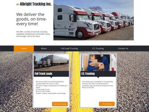 Screenshot of the Albright Trucking Inc homepage, www.albrighttruckinginc.com, captured 2026-08-19, shown as the evidence for this review