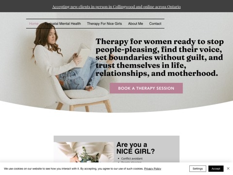 Screenshot of the Aleta Wilson Counselling homepage, www.aletawilson.com, captured 2026-08-19, shown as the evidence for this review
