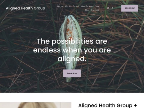 Screenshot of the Aligned Health Group homepage, www.alignedhealthgroup.com, captured 2026-08-19, shown as the evidence for this review