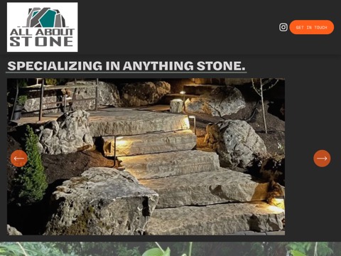 Screenshot of the All About Stone homepage, www.allaboutstone.ca, captured 2026-08-13, shown as the evidence for this review