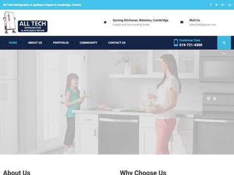 Screenshot of the All Tech Refrigeration & Appliance Repair website
