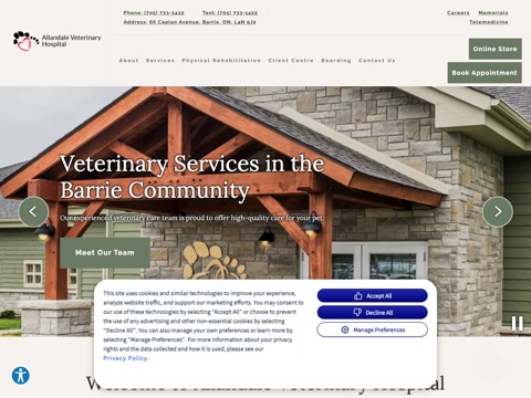 Screenshot of the Allandale Veterinary Hospital website