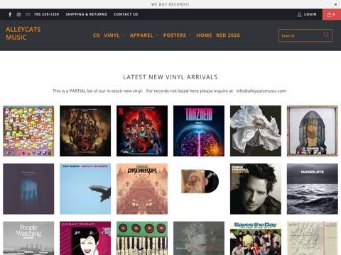 Screenshot of the Alleycats Music & Art homepage, www.alleycatsmusic.com, captured 2026-08-19, shown as the evidence for this review