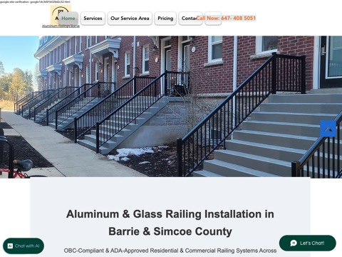 Screenshot of the Aluminum Railings Barrie website