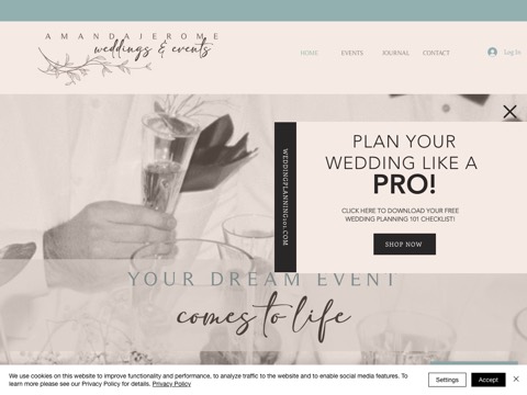 Screenshot of the Amanda Jerome Events website