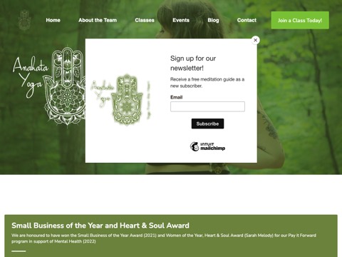 Screenshot of the Anahata Yoga from the Heart website