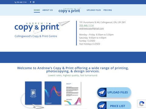 Screenshot of the Andrew's Copy & Print Centre website