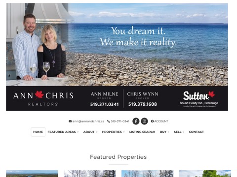 Screenshot of the Ann Milne & Chris Wynn - Sutton Sound Realty website