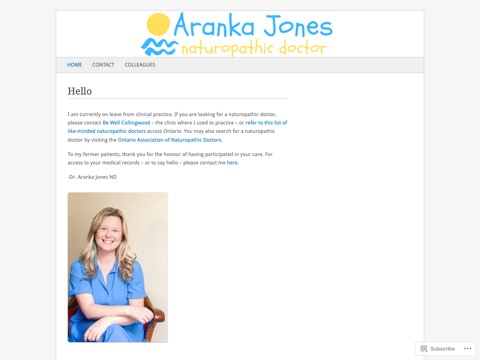 Screenshot of the Aranka Jones (retired) homepage, arankajones.com, captured 2026-08-13, shown as the evidence for this review