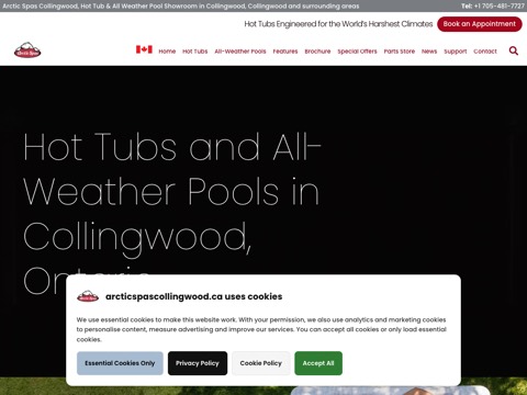 Screenshot of the Arctic Spas of Collingwood homepage, www.arcticspascollingwood.ca, captured 2026-08-19, shown as the evidence for this review