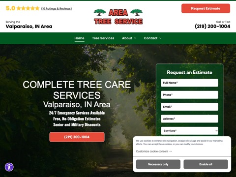 Screenshot of the Area Tree Service website