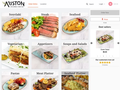 Screenshot of the Ariston Estiatorio & Wine Bar website