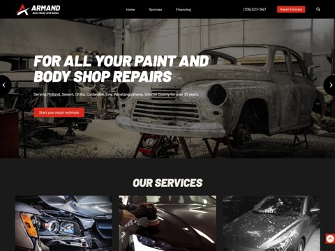 Screenshot of the Armand Auto Body and Sales website