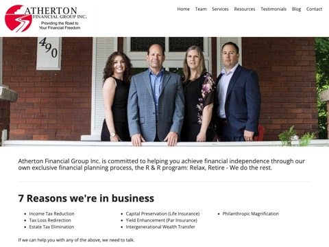 Screenshot of the Atherton Financial Group Inc homepage, www.athertonfinancial.ca, captured 2026-08-19, shown as the evidence for this review