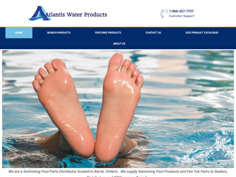 Screenshot of the Atlantis Water Products homepage, www.atlantiswaterproducts.com, captured 2026-08-19, shown as the evidence for this review