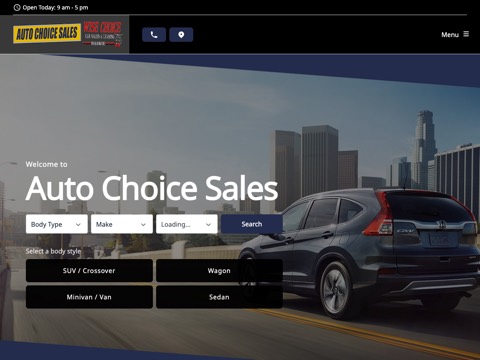 Screenshot of the Auto Choice Sales & Wise Choice Car Sales homepage, autochoicesales.com, captured 2026-08-19, shown as the evidence for this review