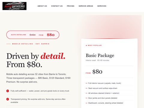 Screenshot of the Auto Detailing & Services website