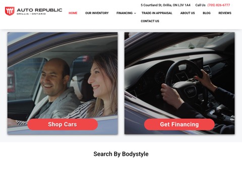 Screenshot of the AUTO REPUBLIC - Quality Certified Pre-Owned Vehicles homepage, www.autorepublic.ca, captured 2026-08-19, shown as the evidence for this review
