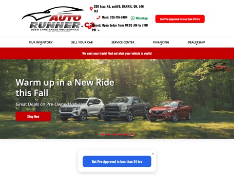 Screenshot of the AUTO RUNNER homepage, autorunner.ca, captured 2026-08-19, shown as the evidence for this review