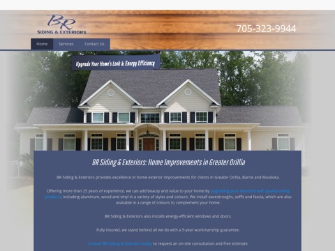 Screenshot of the B R Siding & Exteriors website