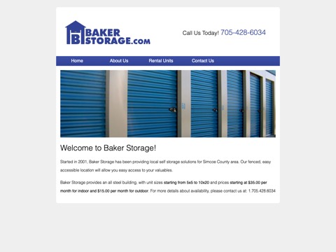 Screenshot of the Baker Storage homepage, bakerstorage.com, captured 2026-08-19, shown as the evidence for this review