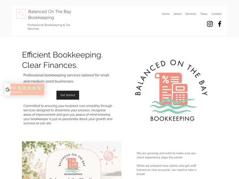 Screenshot of the Balanced On The Bay Bookkeeping website