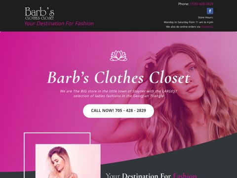 Screenshot of the Barb's Clothes Closet homepage, www.barbsclothescloset.ca, captured 2026-08-19, shown as the evidence for this review