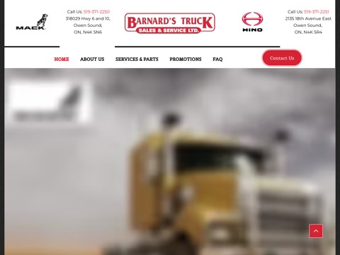 Screenshot of the Barnard's Truck Sales And Service Ltd homepage, www.barnardstruck.com, captured 2026-08-19, shown as the evidence for this review