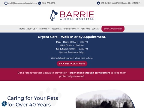 Screenshot of the Barrie Animal Hospital website