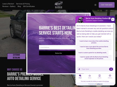 Screenshot of the Barrie Auto Detailing website