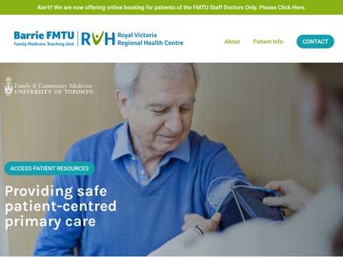 Screenshot of the Barrie Family Medical Teaching Unit homepage, barriefmtu.com, captured 2026-08-19, shown as the evidence for this review