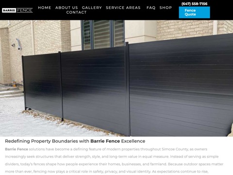 Screenshot of the Barrie Fence homepage, fencebarrie.ca, captured 2026-08-19, shown as the evidence for this review