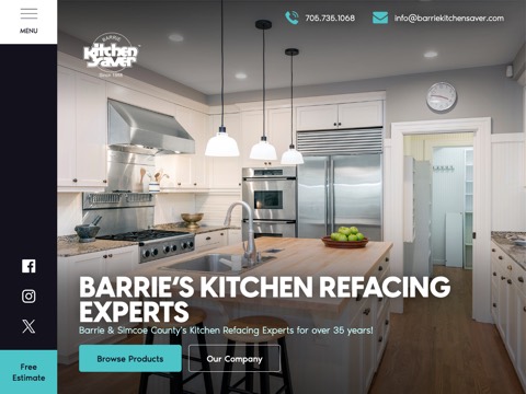Screenshot of the Barrie Kitchen Saver Inc. homepage, www.barriekitchensaver.com, captured 2026-08-19, shown as the evidence for this review