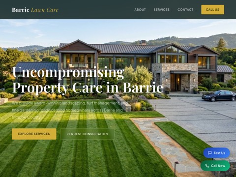 Screenshot of the Barrie Lawn Care homepage, www.barrielawncare.ca, captured 2026-08-19, shown as the evidence for this review