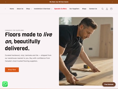 Screenshot of the BARRIE OAKS FLOORING website