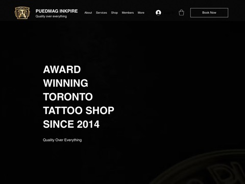 Screenshot of the Barrie Tattoos and Piercings By Puedmag homepage, www.puedmaginkpire.com, captured 2026-08-19, shown as the evidence for this review