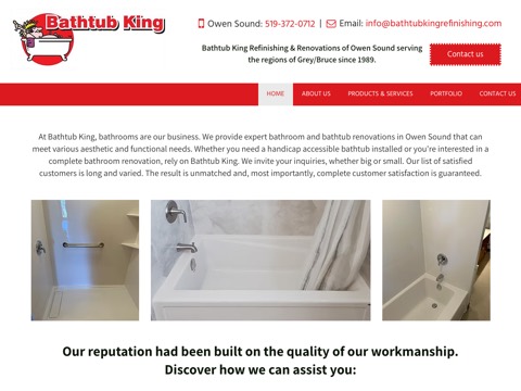 Screenshot of the Bathtub King Refinishing & Renovations website