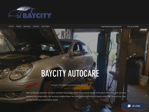 Screenshot of the BayCity Auto Care homepage, www.baycityautocare.com, captured 2026-08-19, shown as the evidence for this review