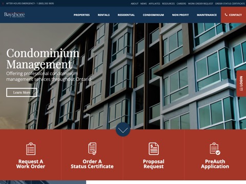 Screenshot of the Bayshore Property Management website